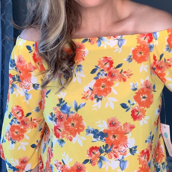 Status Grassley off shoulder blouse yellow floral - Picture 1 of 16